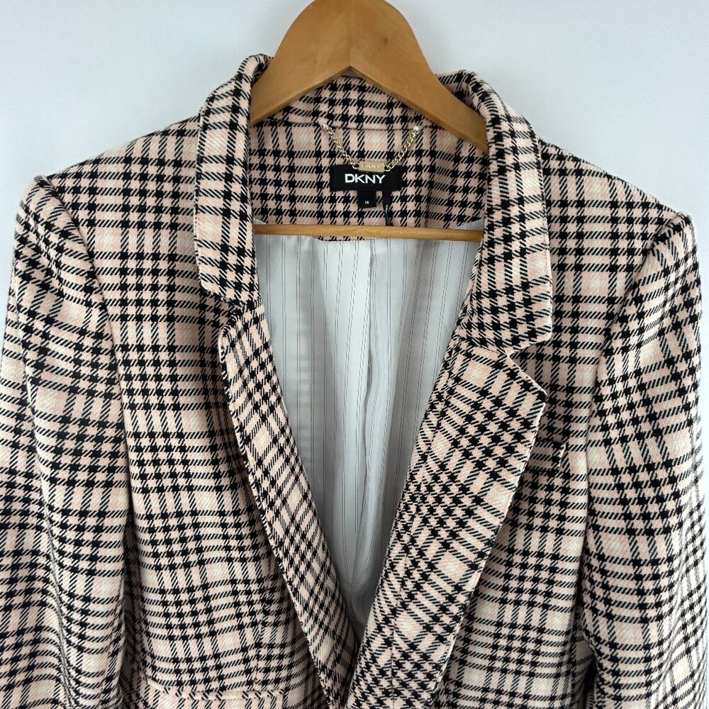 NWOT - DKNY Preppy Plaid Blazer Pink Black and Cream - Size 14